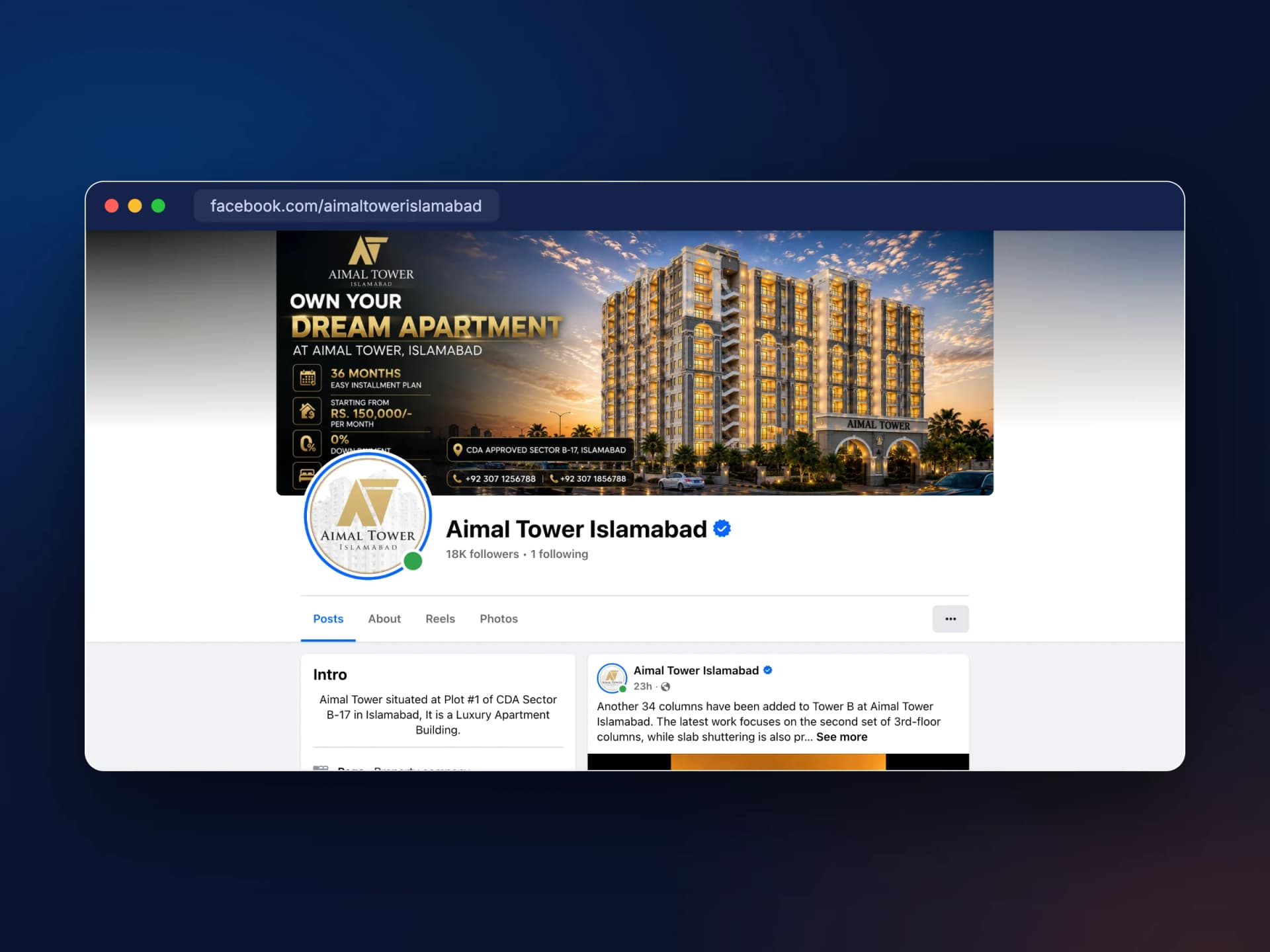 Aimal Tower — Meta Ads for a luxury apartment tower in Islamabad