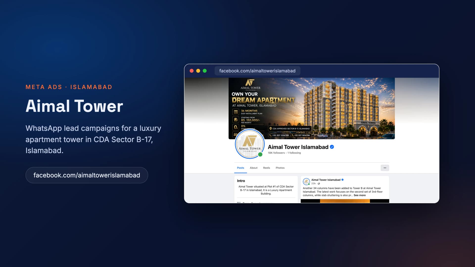 Aimal Tower Islamabad — Meta Ads case study