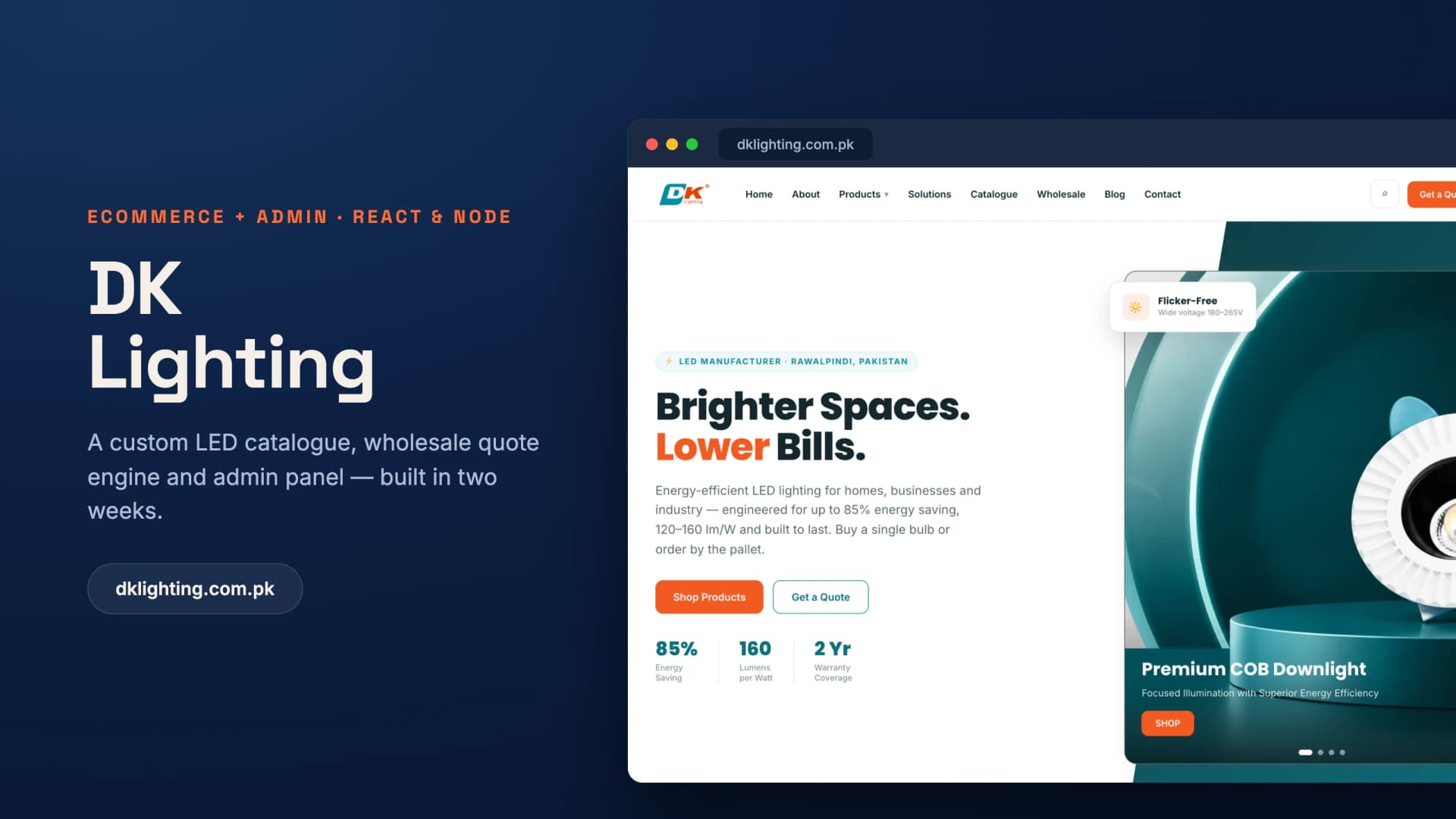 DK Lighting — an LED catalogue, wholesale quote engine and admin panel