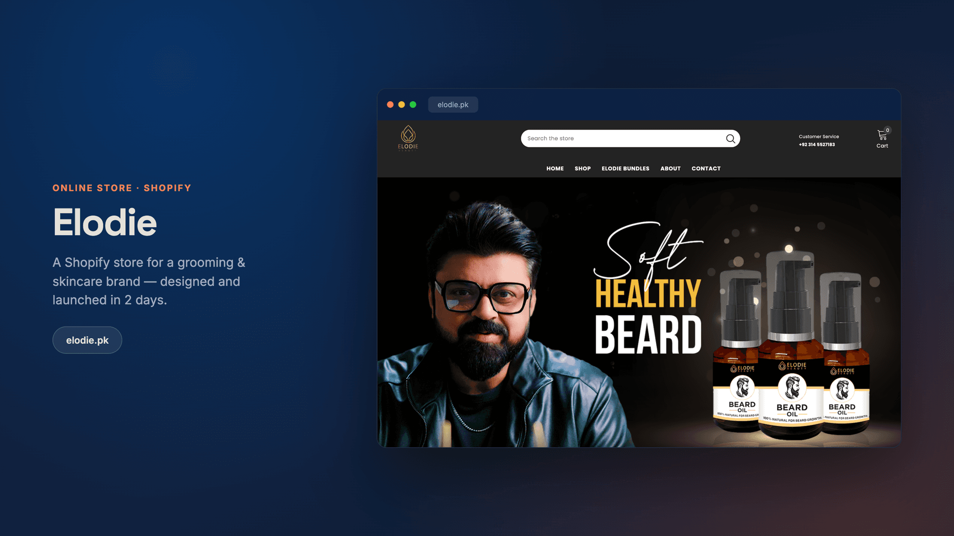 Elodie — a Shopify store for a grooming & skincare brand, in 2 days