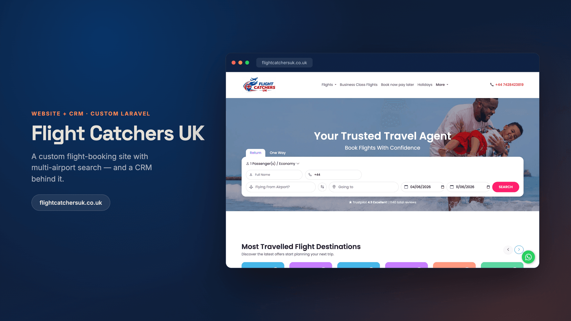 Flight Catchers UK — a custom Laravel flight-booking site & CRM
