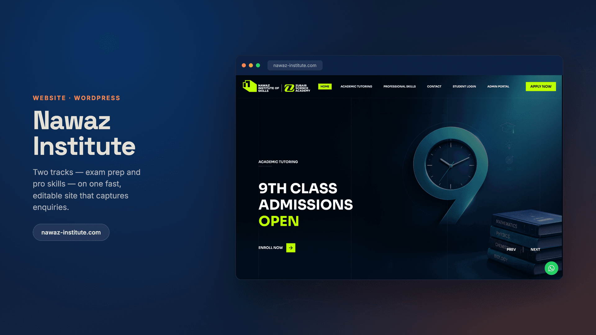 Nawaz Institute — a WordPress site for an academy that converts enquiries
