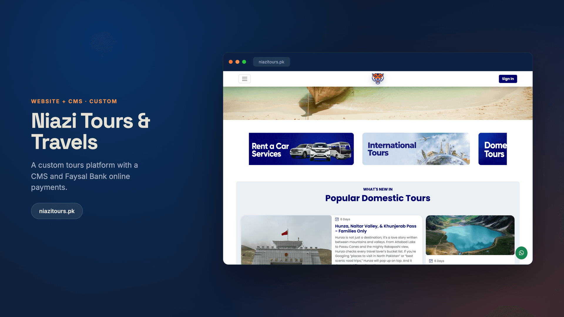 Niazi Tours International — a custom tours platform with a CMS