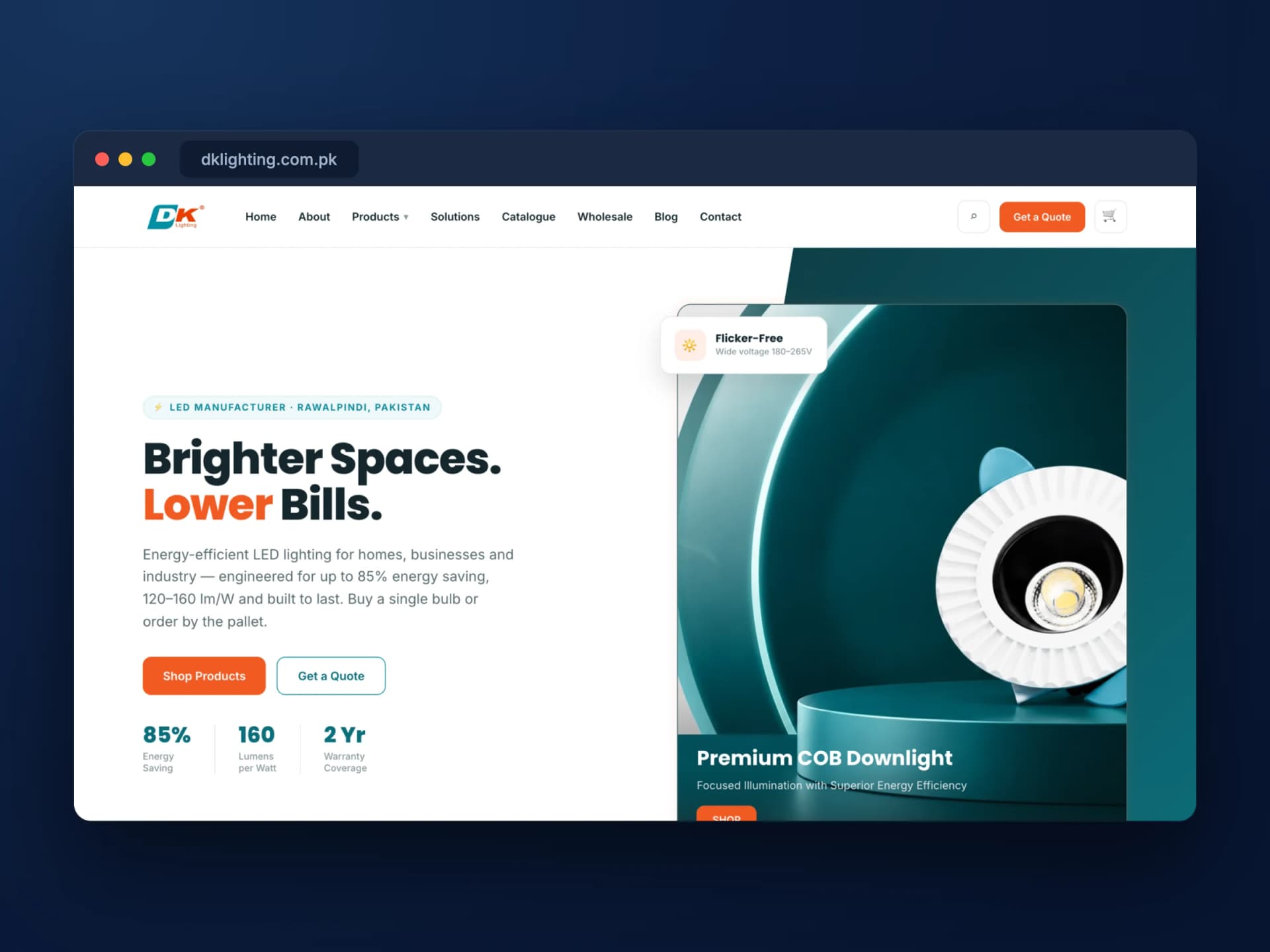 DK Lighting — an LED catalogue, wholesale quote engine and admin panel