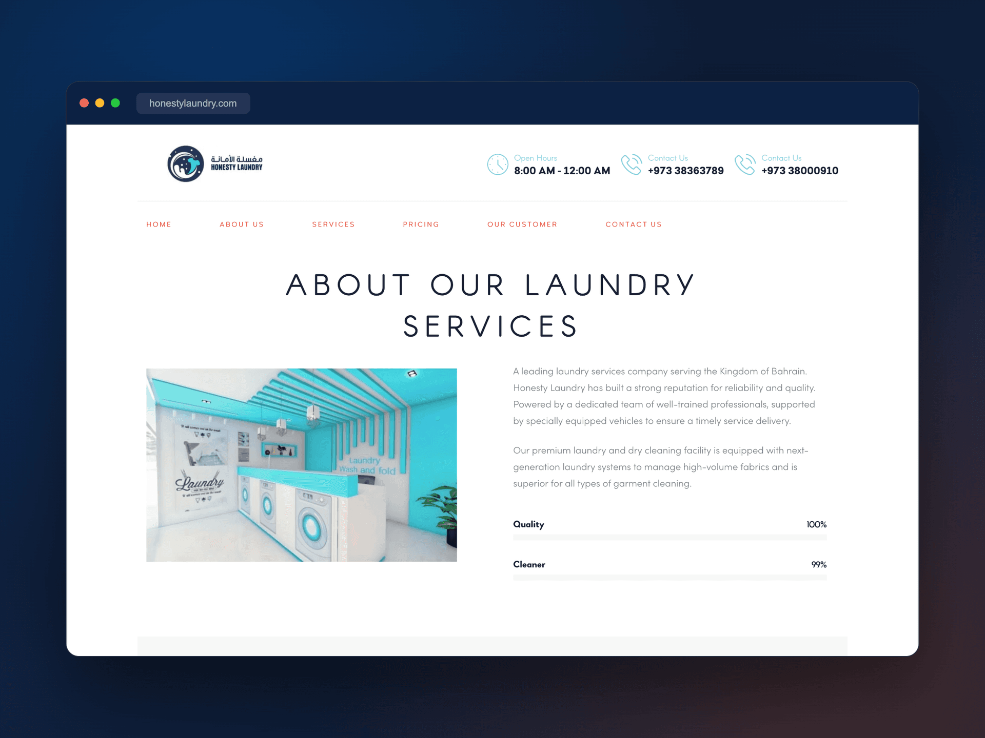 Honesty Laundry — a single-page WordPress site for a Bahrain laundry