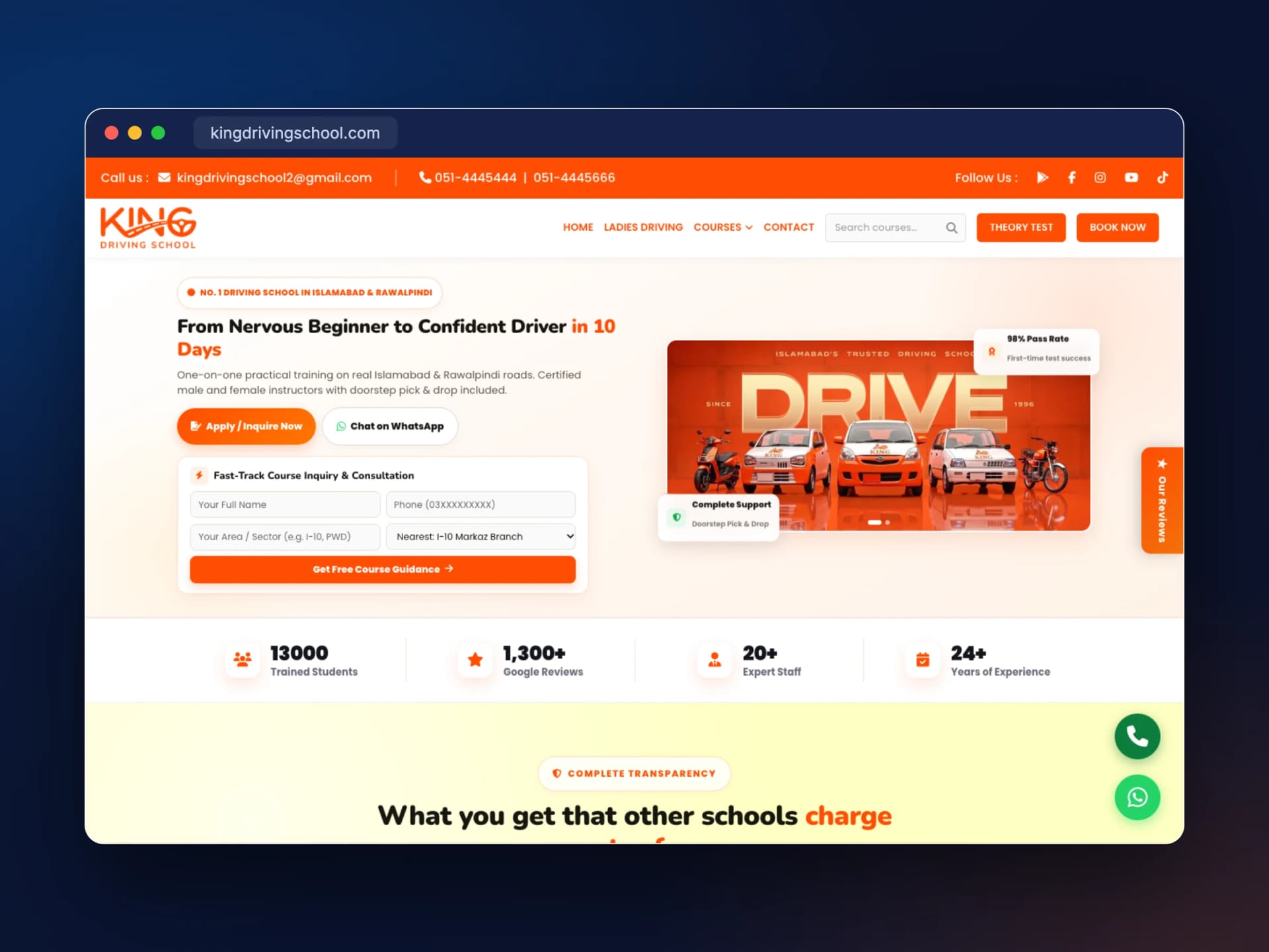 King Driving School — WhatsApp admissions from Meta Ads