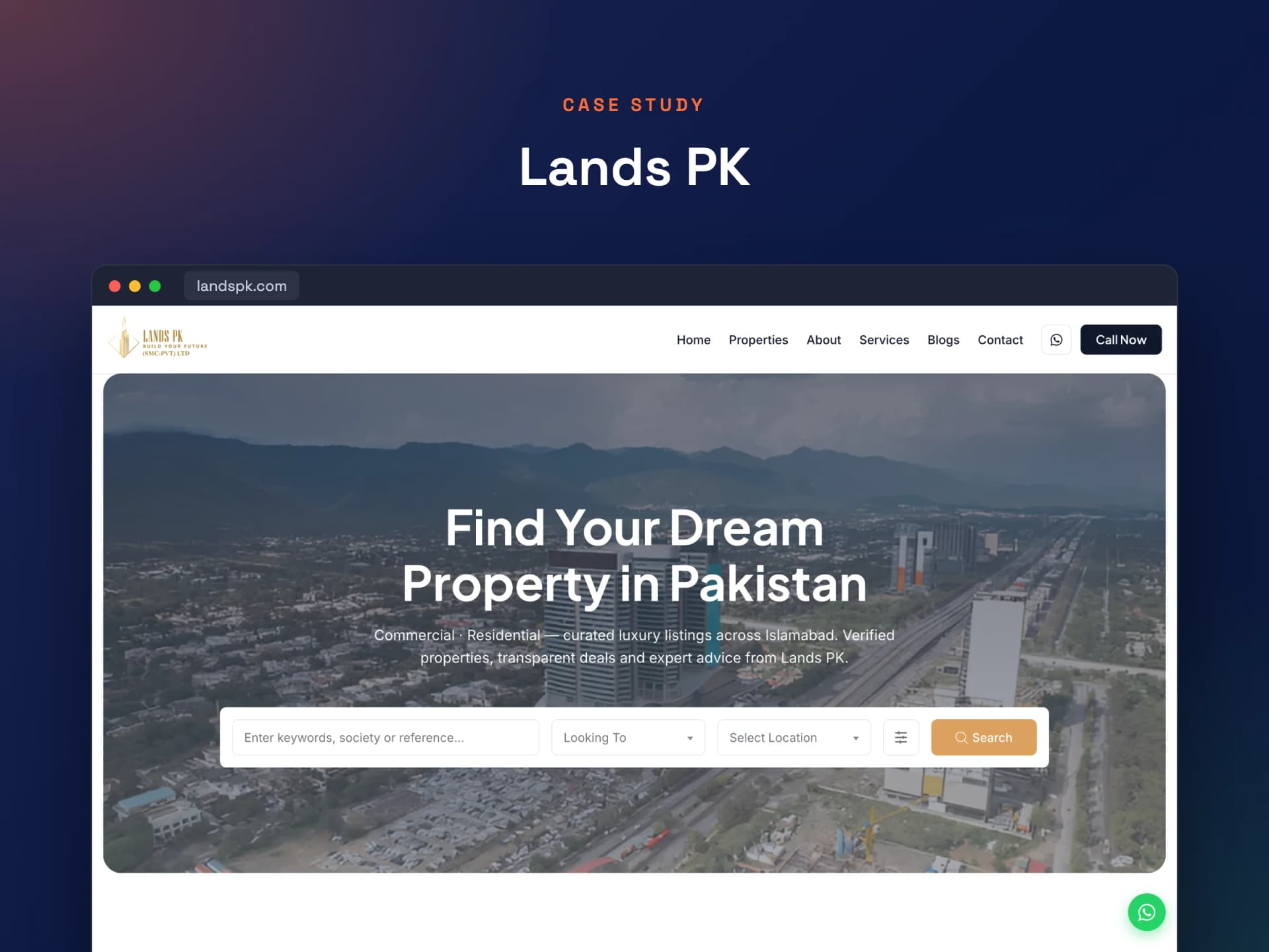 Lands PK — a custom WordPress theme for an Islamabad real-estate firm