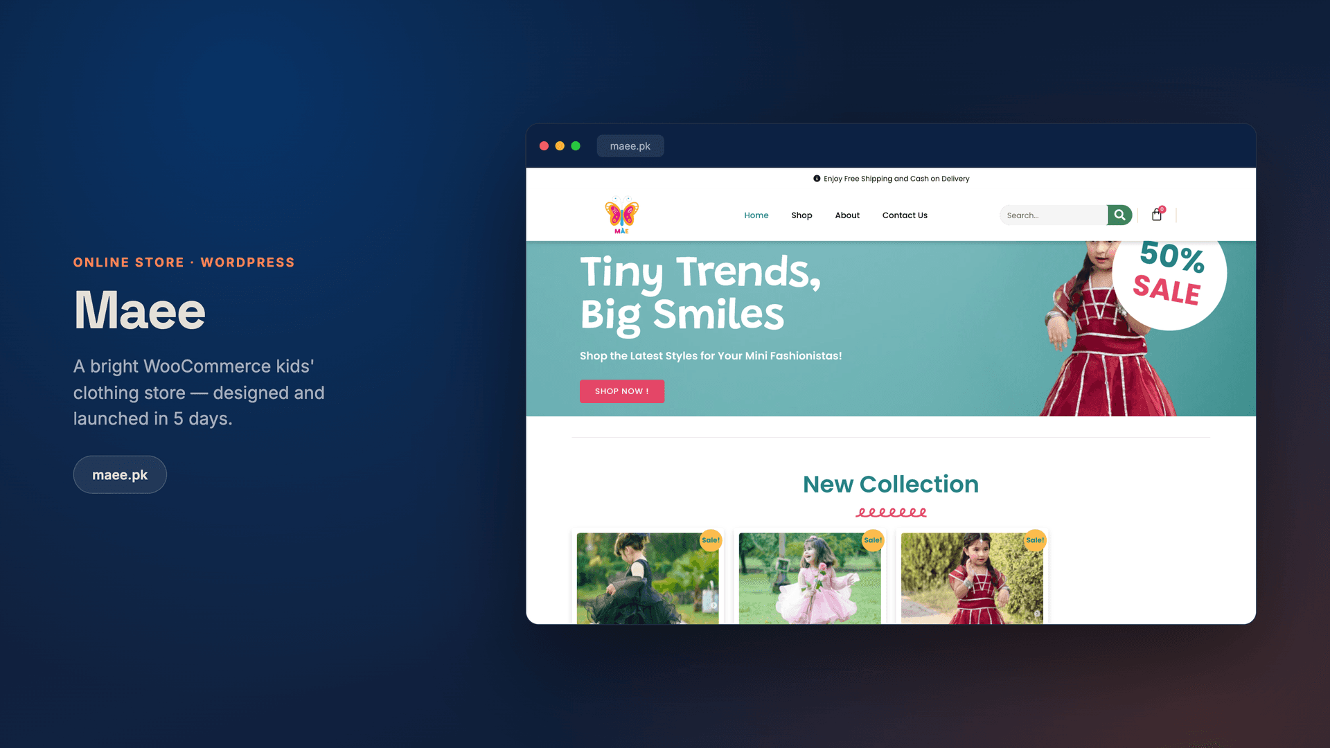 Maee — a WooCommerce kids' clothing store in 5 days