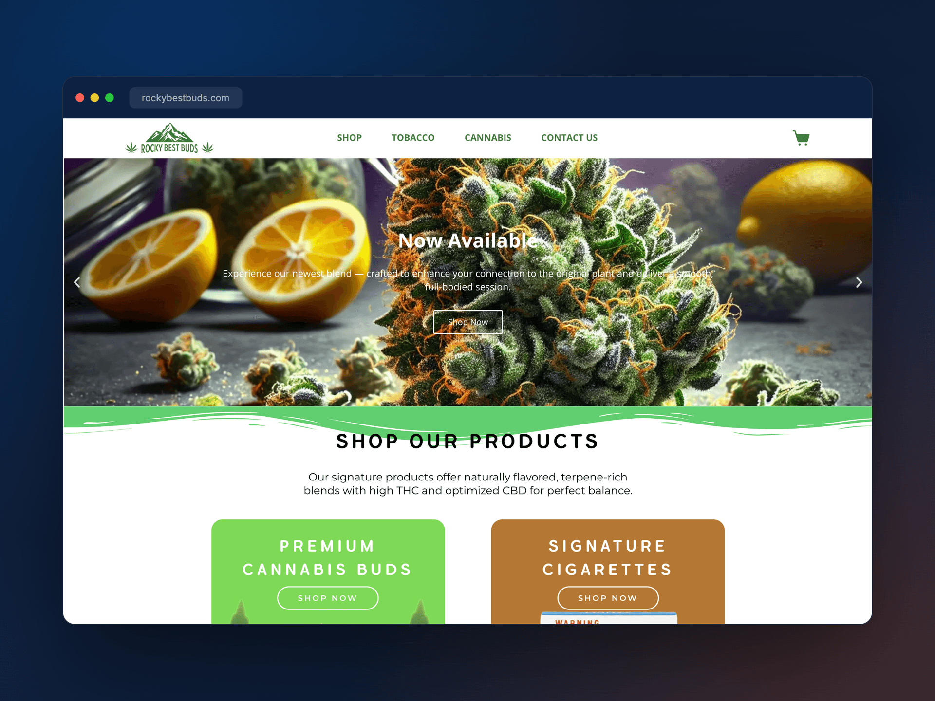 RockyBestBuds — a WooCommerce store for a cannabis & tobacco brand