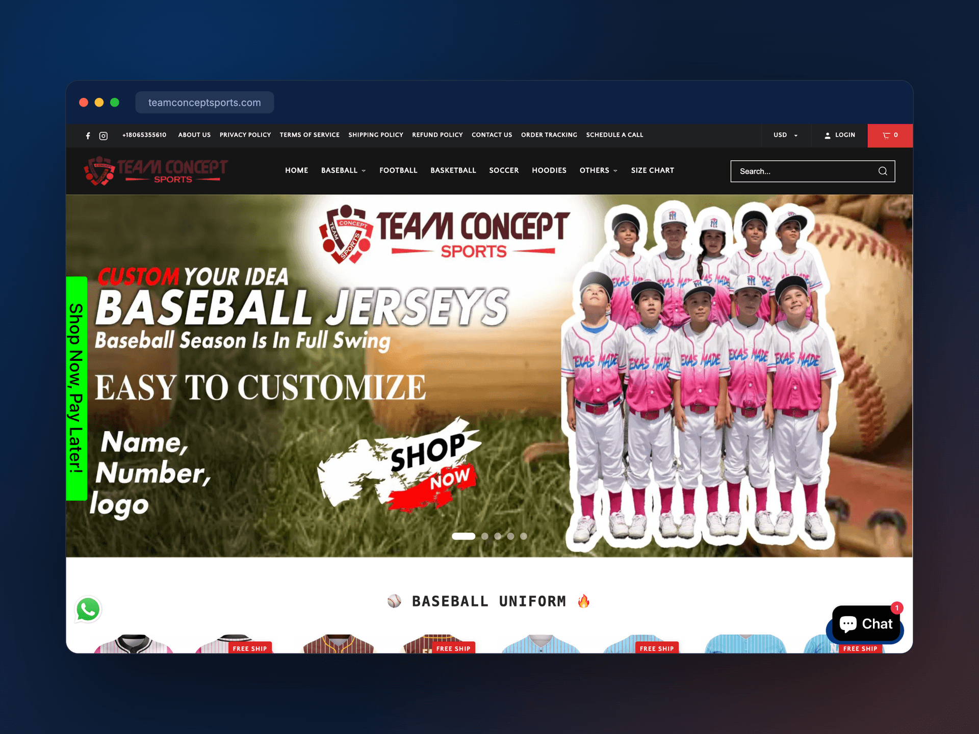 Team Concept Sports — a custom Shopify store for team uniforms