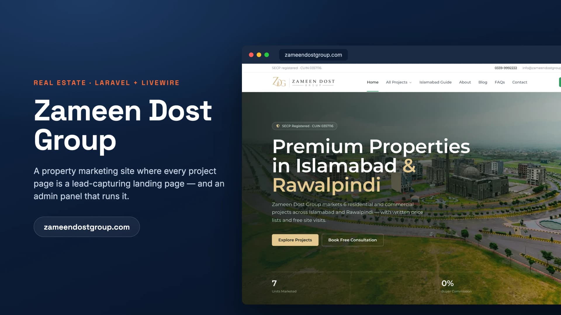 Zameen Dost Group — a property marketing site built for ad traffic