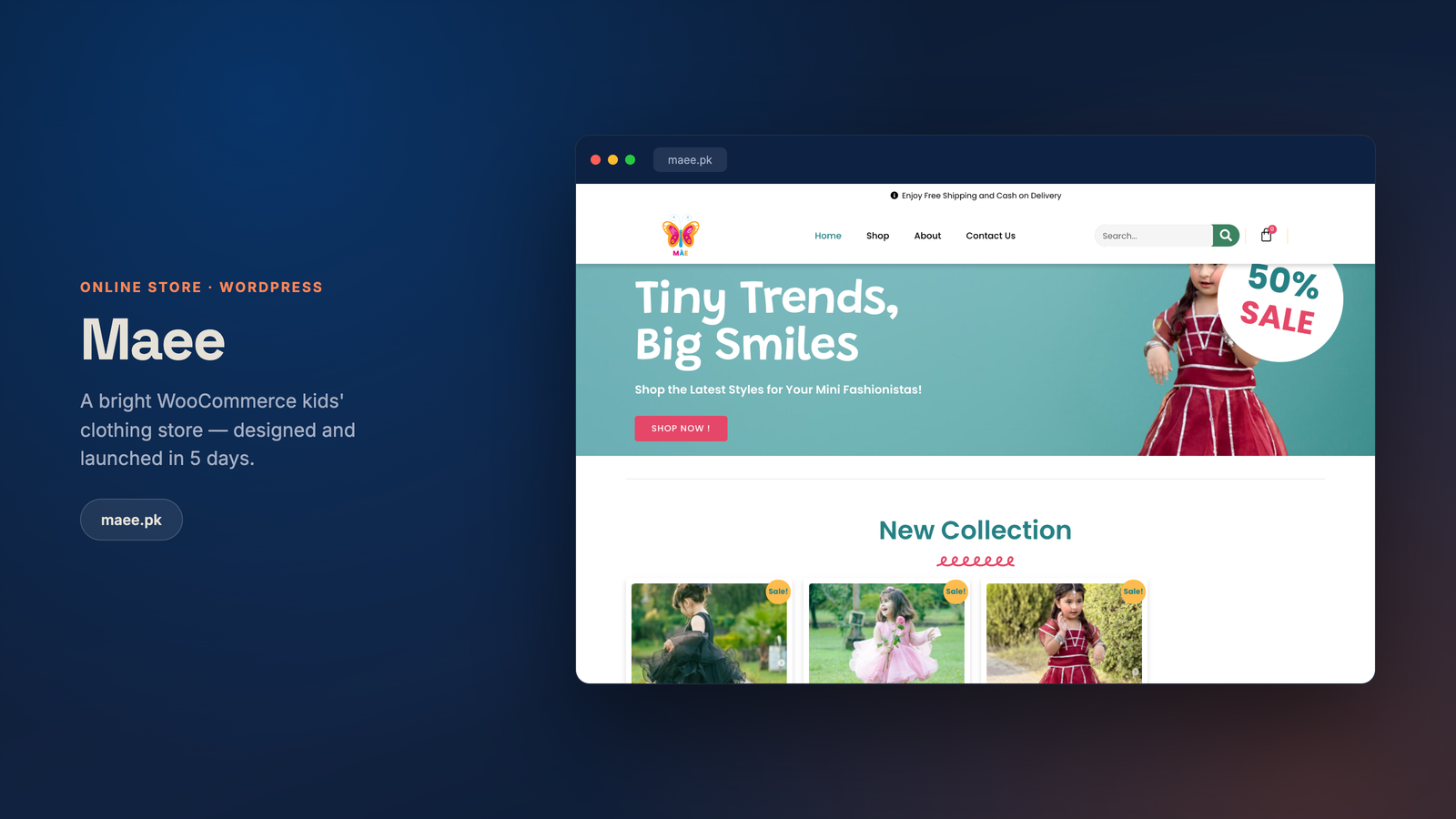 Maee — a WooCommerce kids' clothing store in 5 days