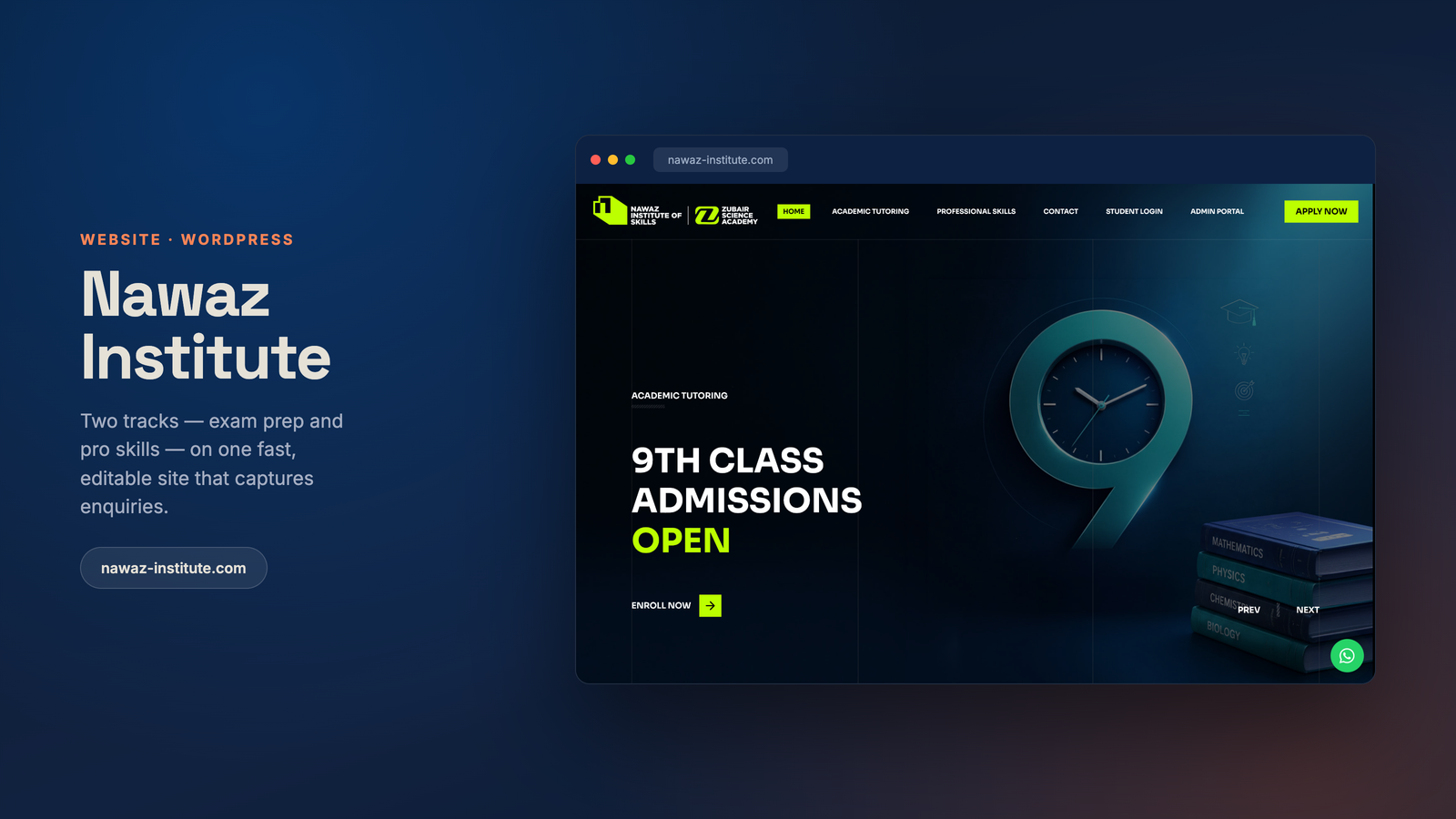 Nawaz Institute — a WordPress site for an academy that converts enquiries