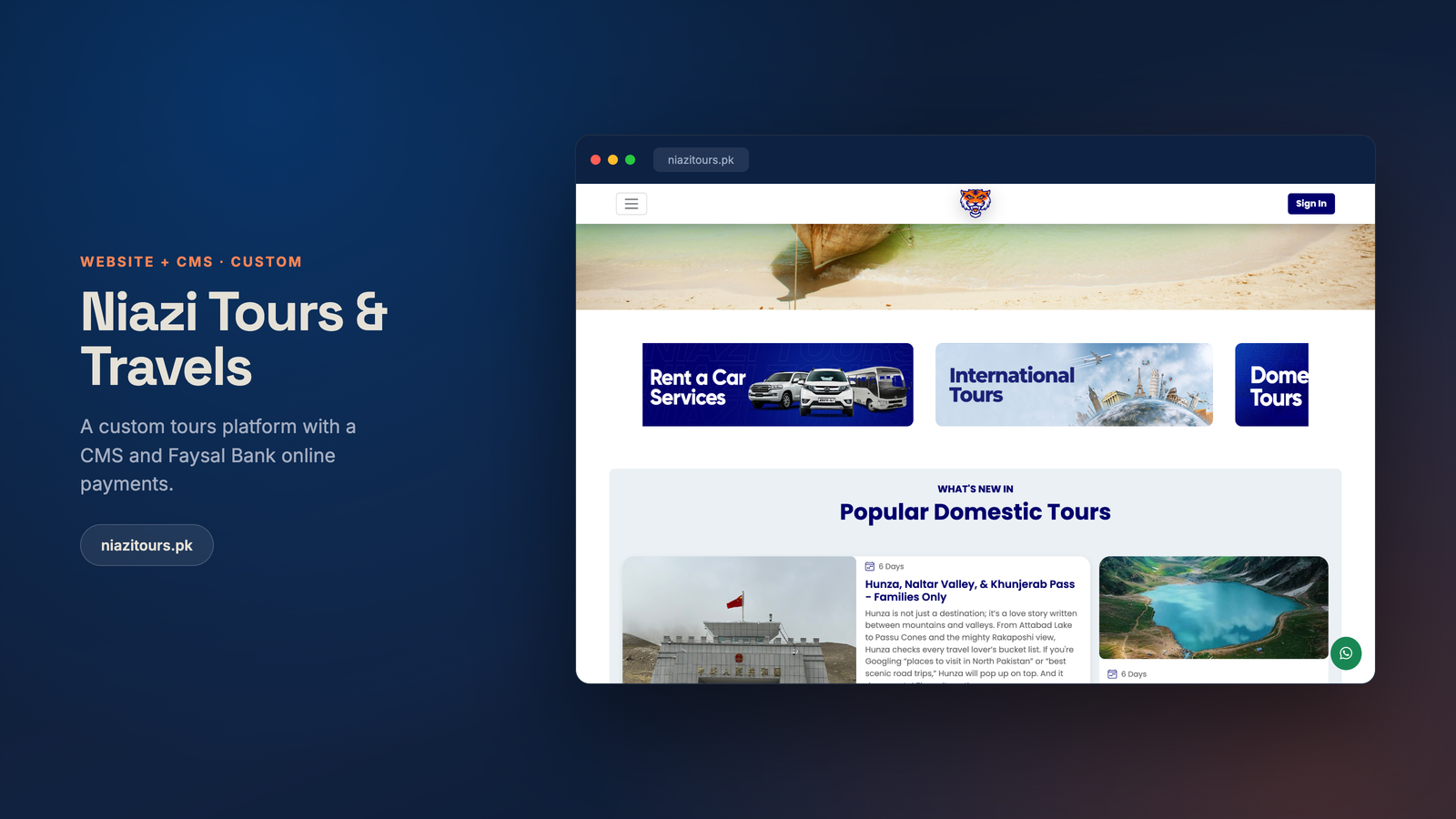 Niazi Tours International — a custom tours platform with a CMS