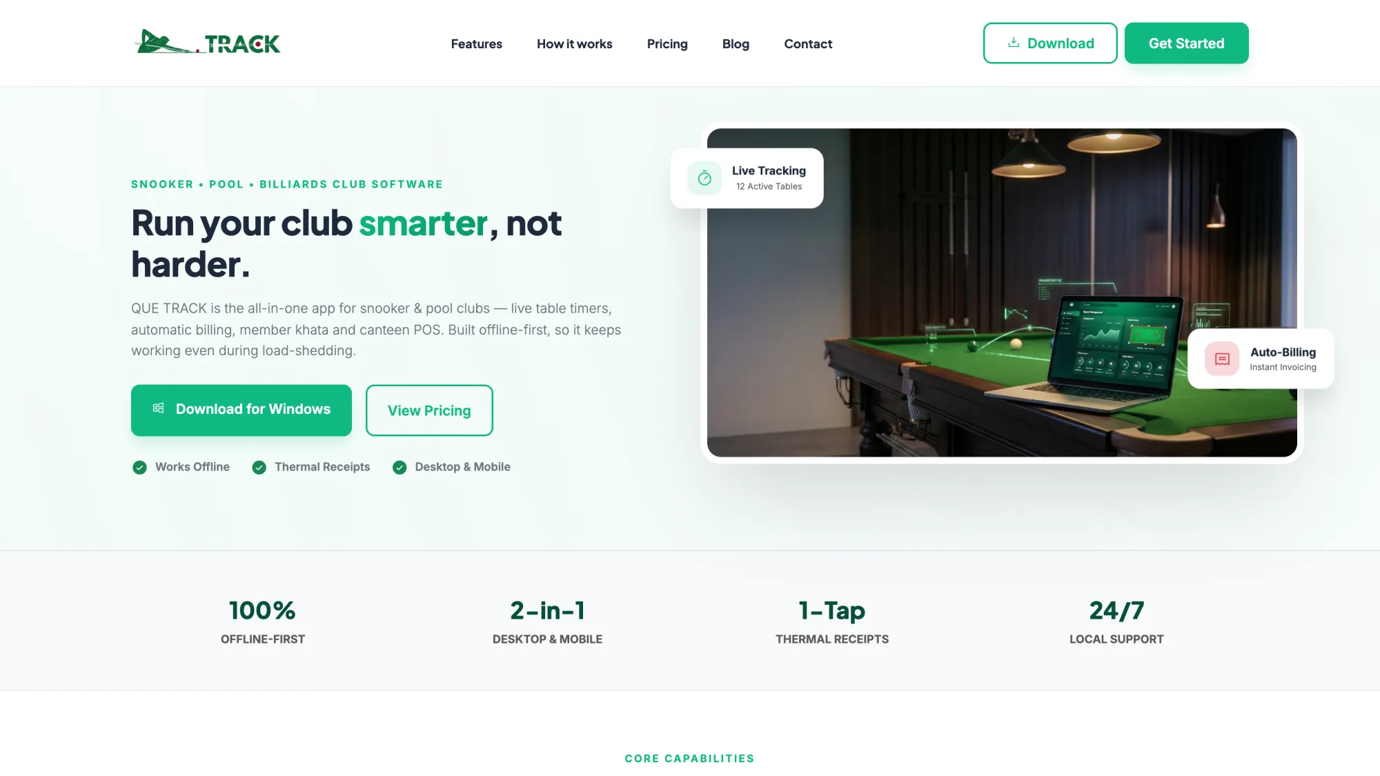 QUE TRACK — the product in use