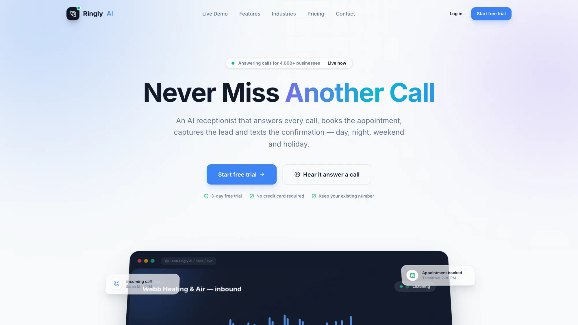 RinglyAI — the product in use
